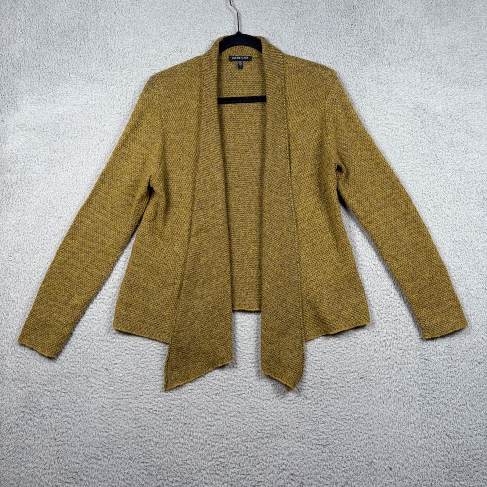 Eileen Fisher Mohair Wool Cashmere Waterfall Cardigan Moss Green Open Front Sz S